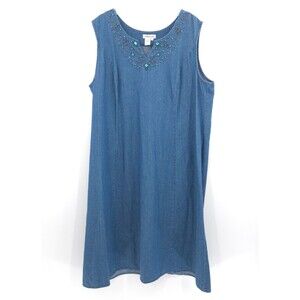 Coldwater Creek denim turquois beaded midi dress Size 2X sleeveless 100% cotton